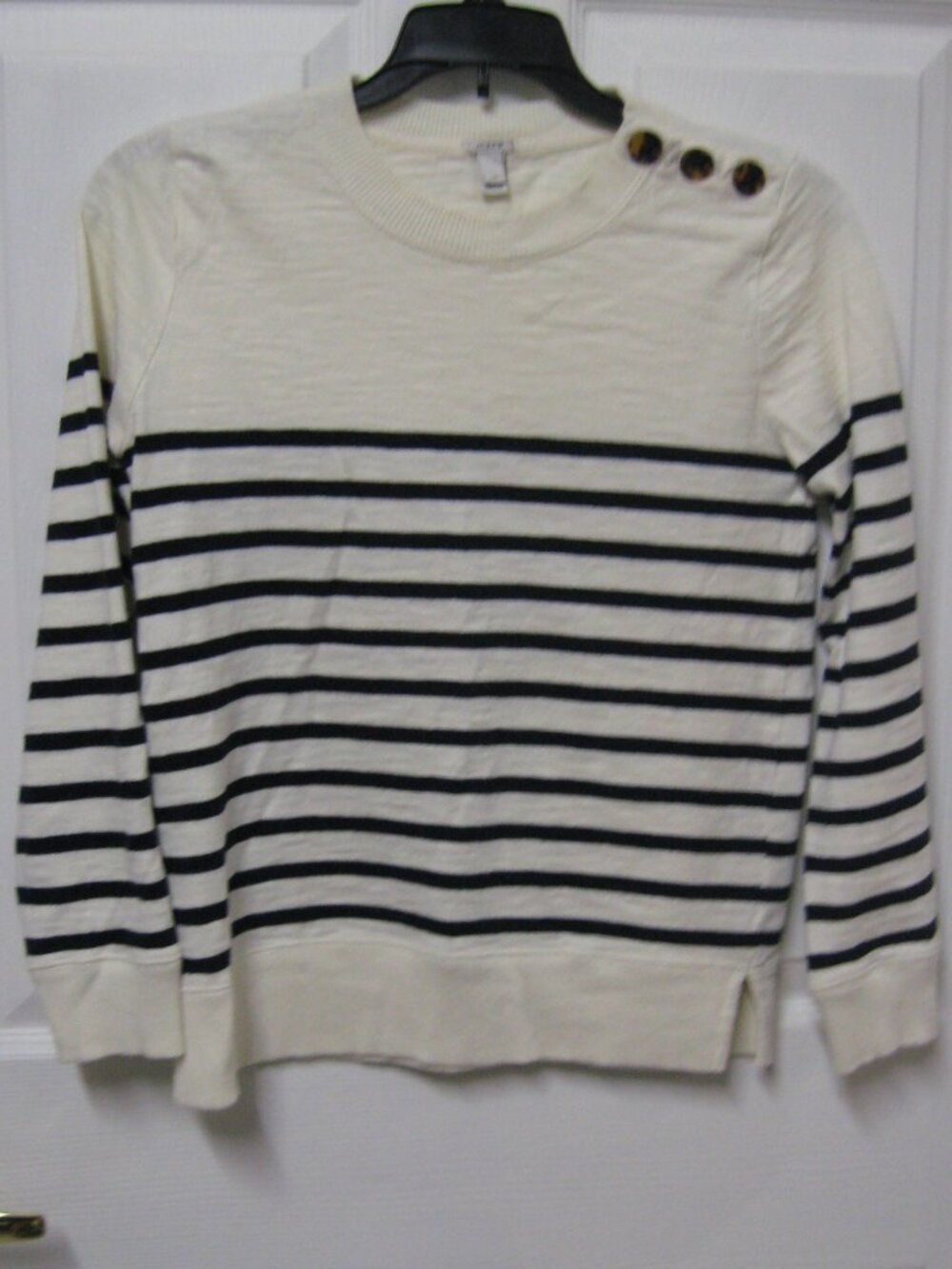J. Crew Black and Ivory Striped Cotton Sweater Size XXS